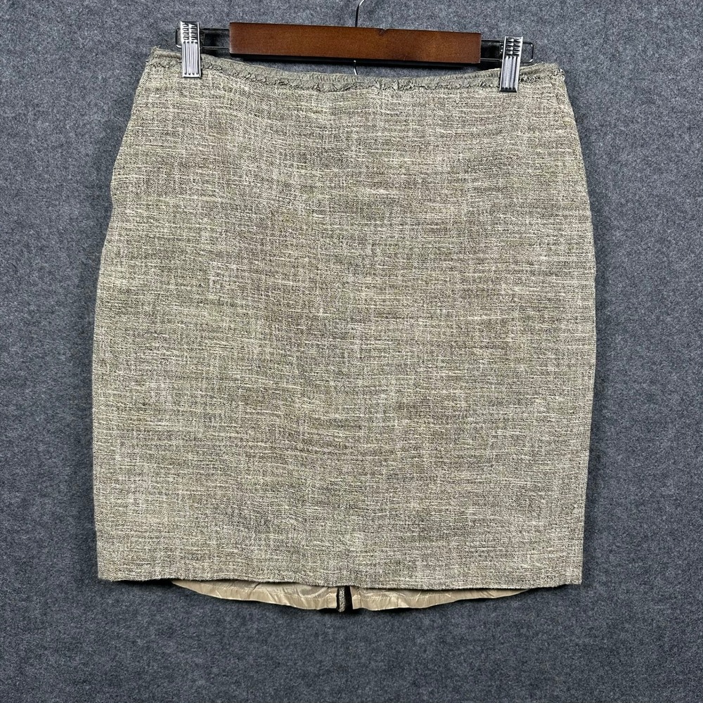 Ann Taylor Fine Italian Fabric Textured Tweed Pencil Skirt Taupe Cream Size 10